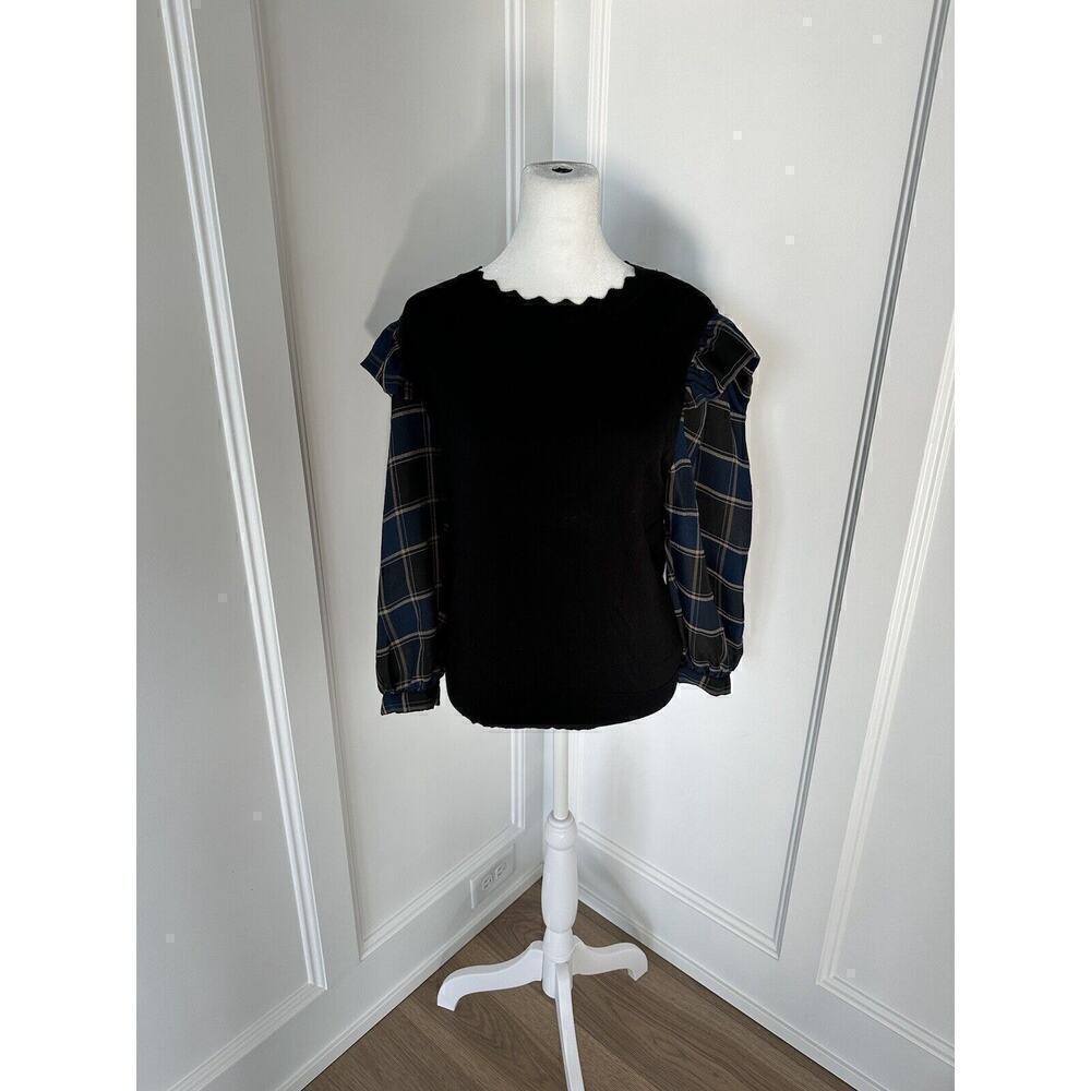Anthropologie Current Air Womens Puff Sleeve Contract Pop Over Blouse Size Small